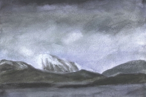 Approaching Tromsø, 2013, watercolour, 19x24 cm, unframed $500