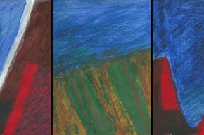 Homage to Charlotte Salomon 4, 2020, triptych, acrylic + oil pastels on paper, 3@30x22cm